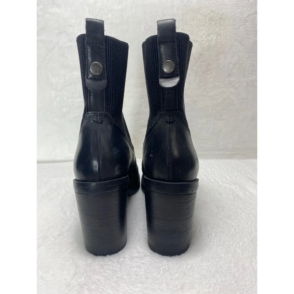Crown Vintage Adventure Block Heel Black Leather Classic Chelsea Boots‎ Size 9.5